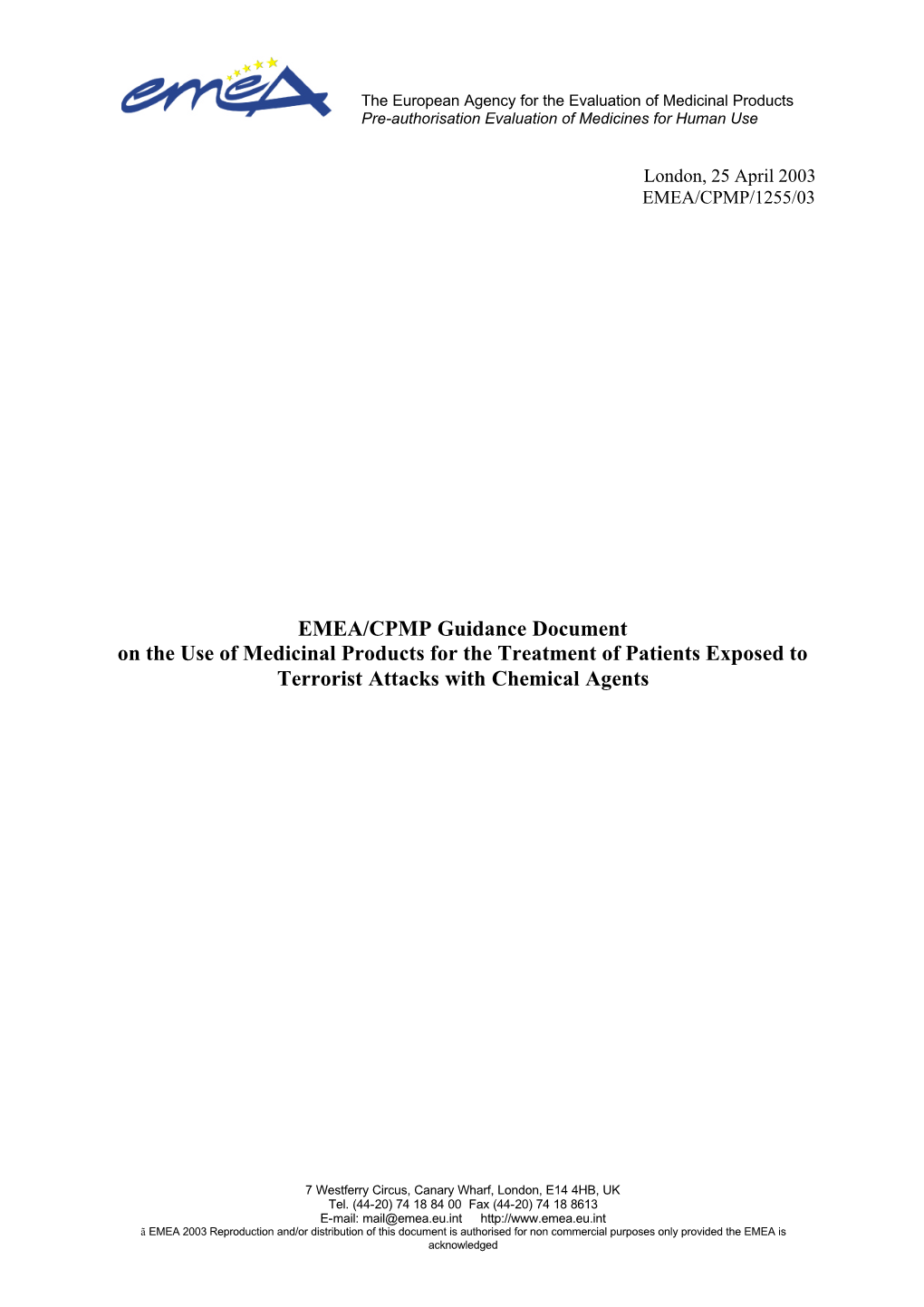 London, 25 April 2003 EMEA/CPMP/1255/03