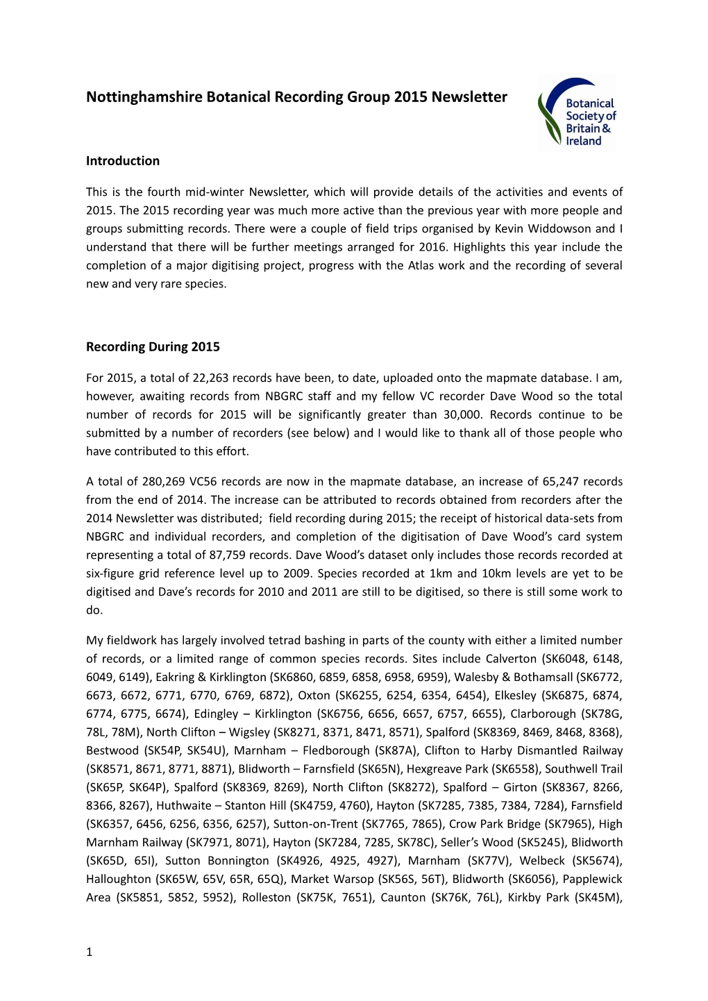 Nottinghamshire Botanical Recording Group 2015 Newsletter