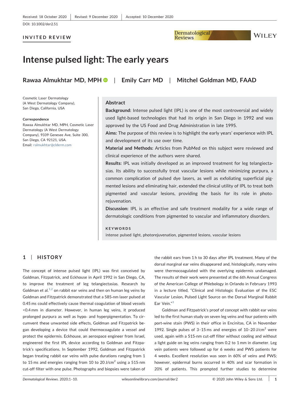 Intense Pulsed Light: the Early Years