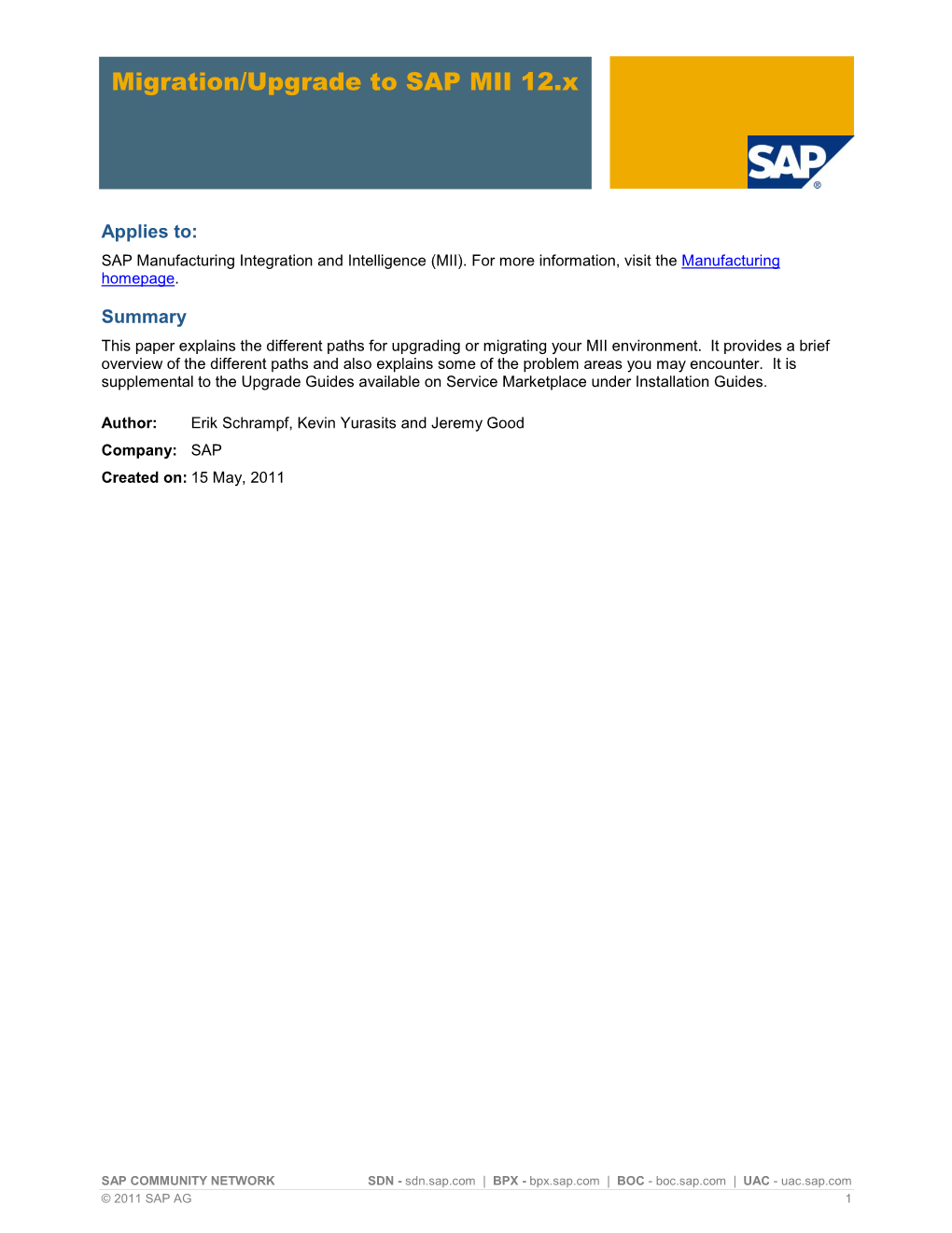 Migration/Upgrade to SAP MII 12.X