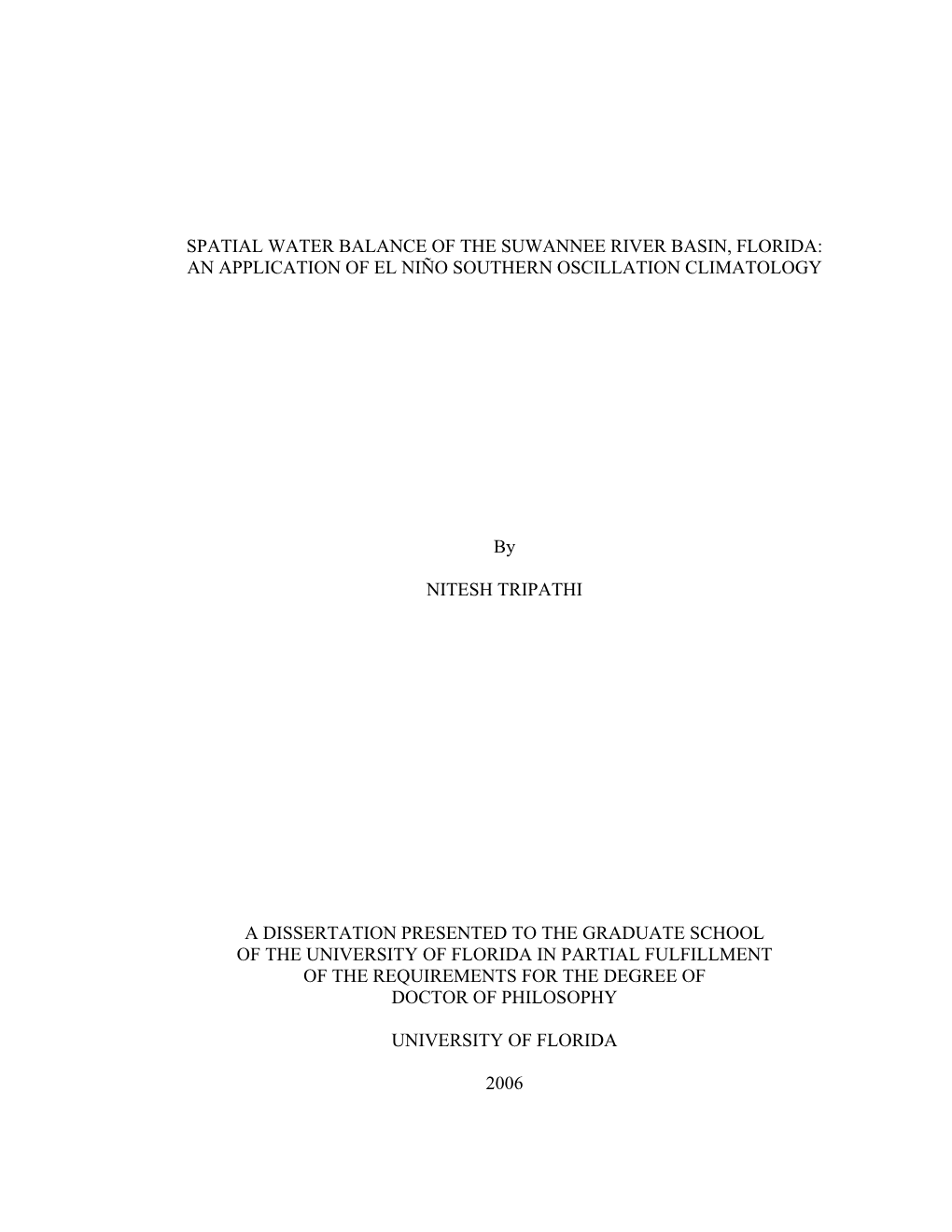 Spatial Water Balance of the Suwannee River Basin, Florida: an Application of El Niño Southern Oscillation Climatology