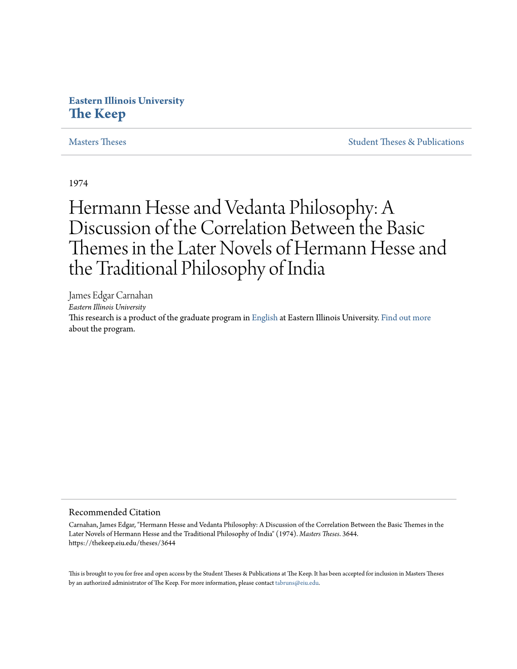 Hermann Hesse and Vedanta Philosophy