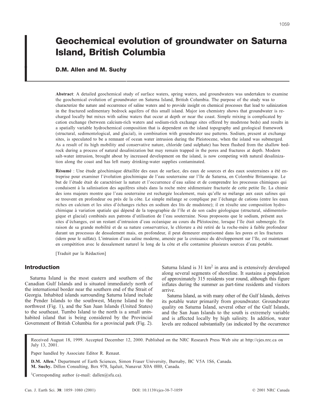 Geochemical Evolution of Groundwater on Saturna Island, British Columbia