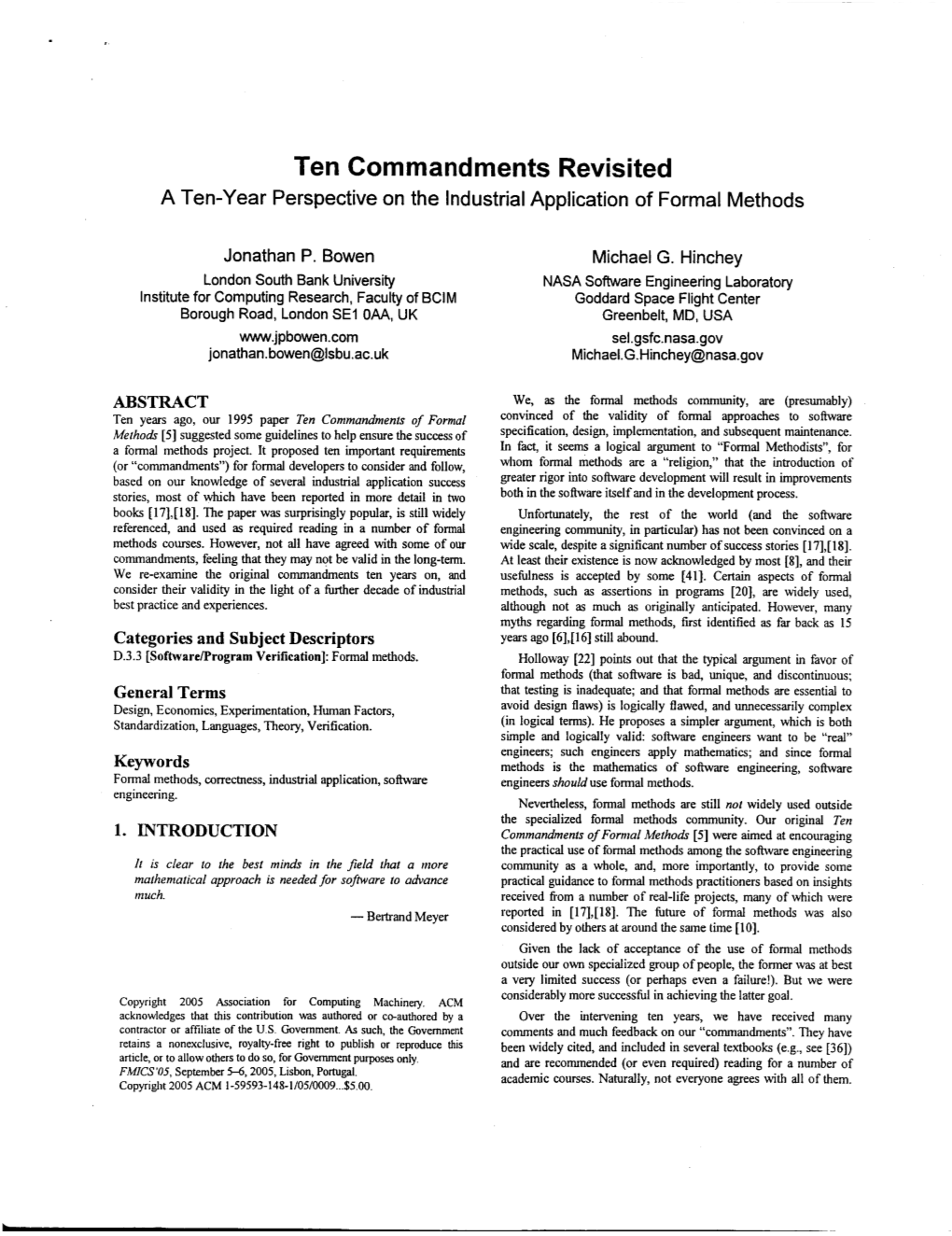 Ten Commandments Revisited a Ten-Year Perspective on the Industrial Application of Formal Methods