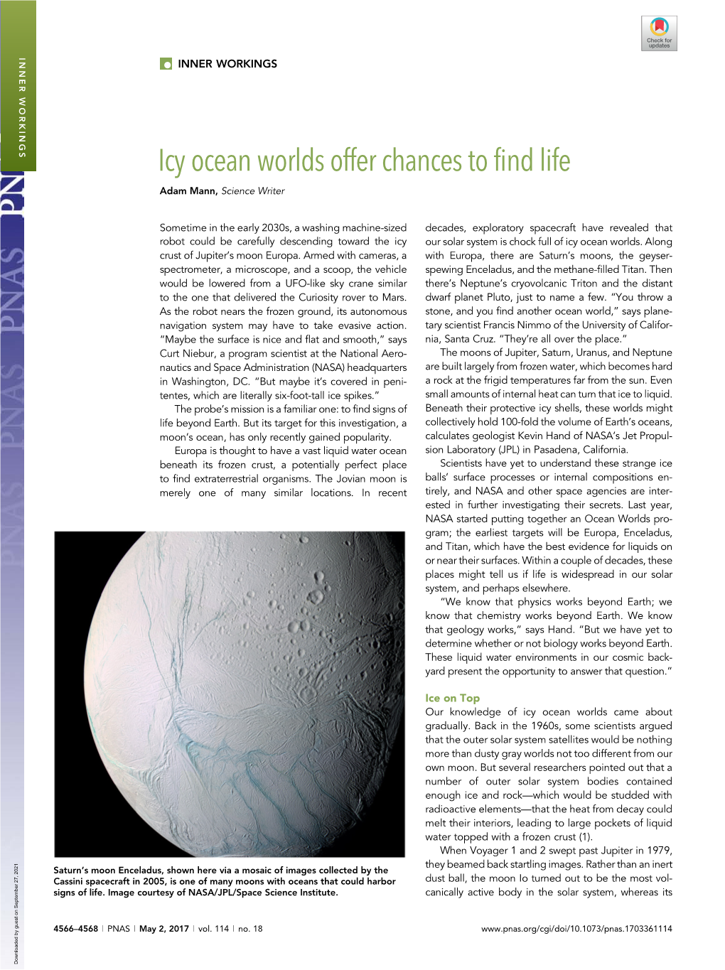 Icy Ocean Worlds Offer Chances to Find Life