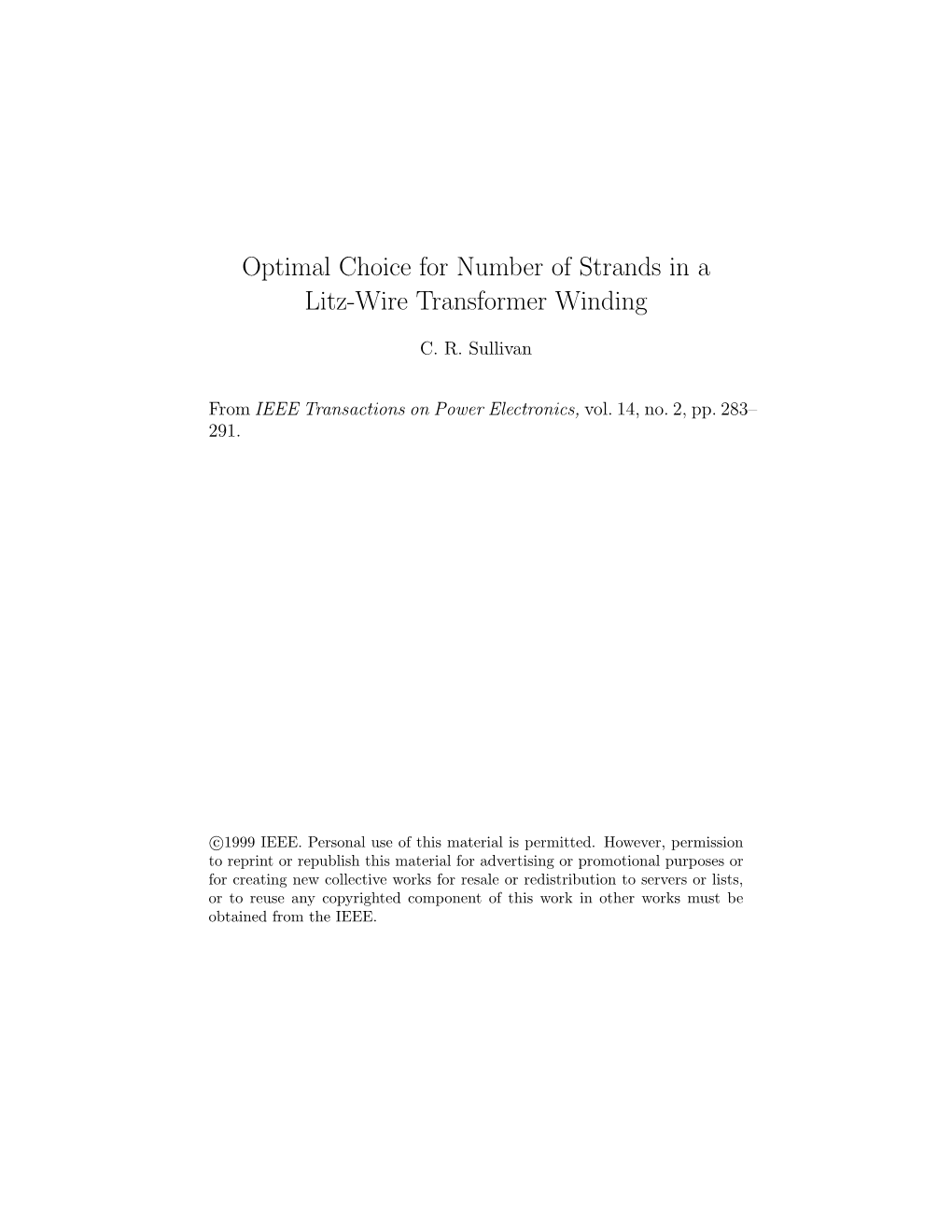 Optimal Choice for Number of Strands in a Litz-Wire Transformer Winding