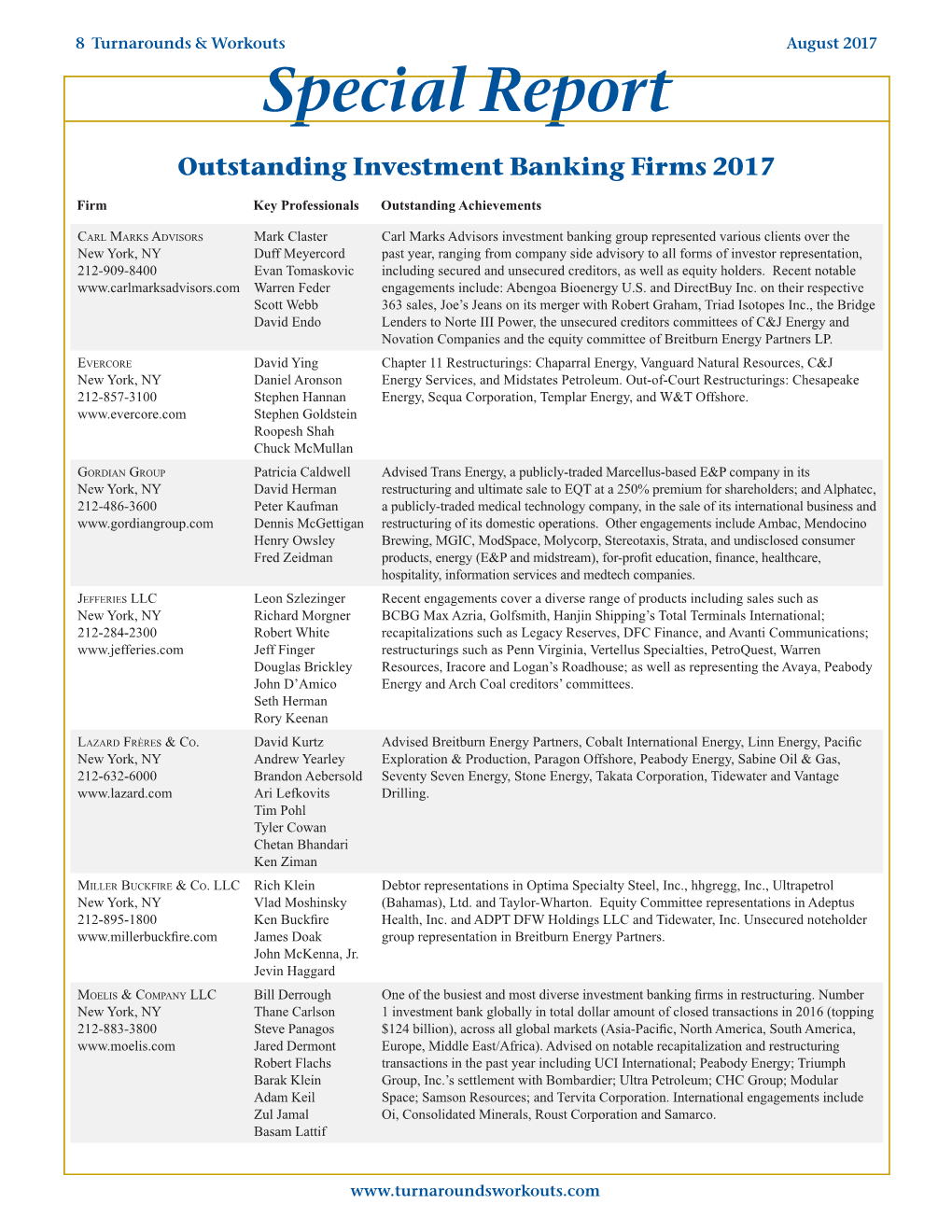 Outstanding Investment Banking Firms 2017