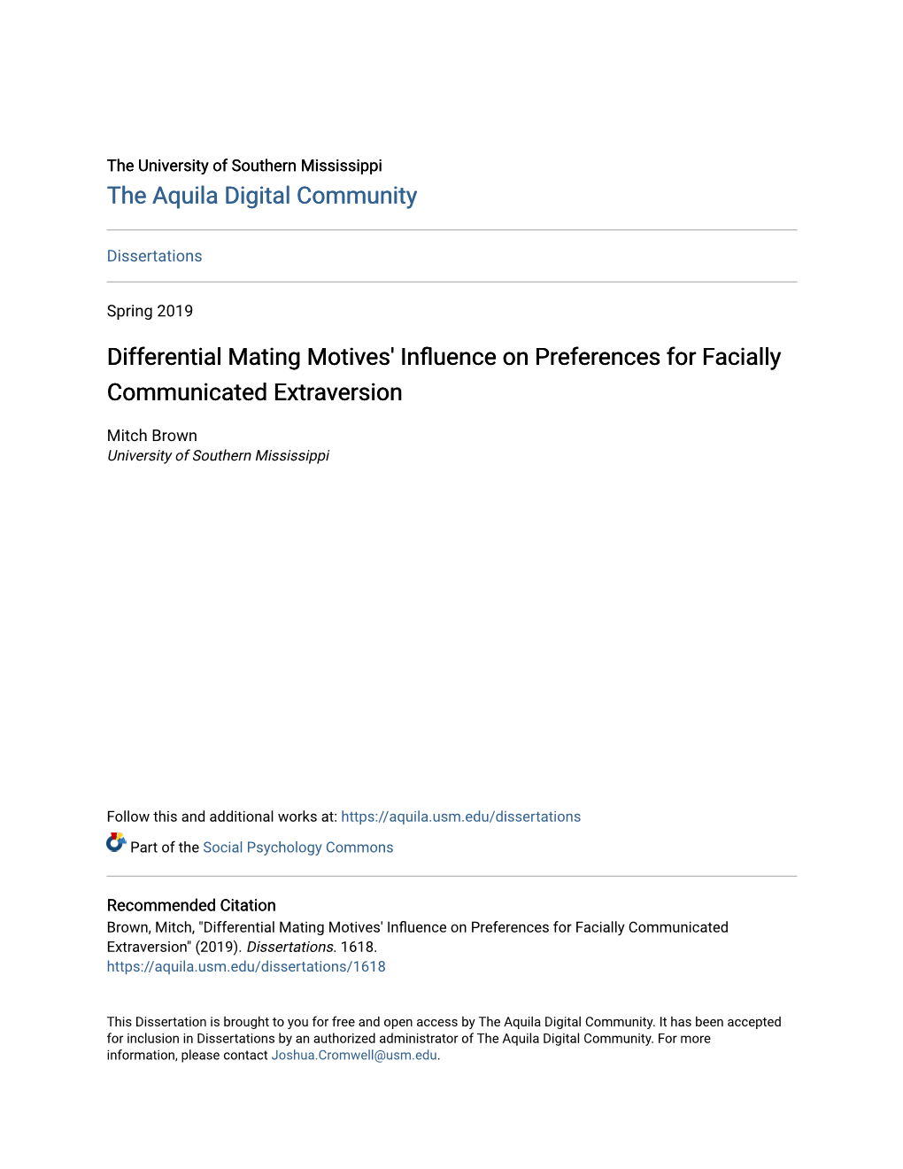 Differential Mating Motives' Influence on Preferences for Facially Communicated Extraversion