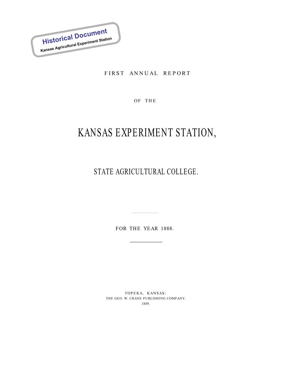 AR01 1888 First Annual Report of the Kansas Experiment Station