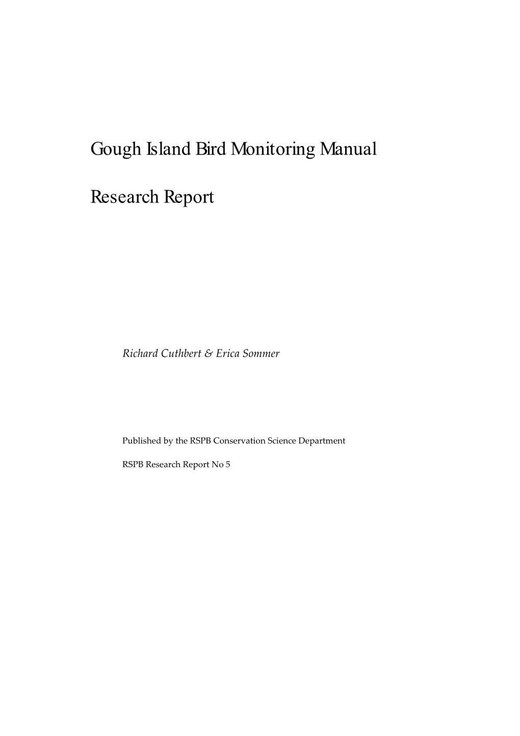 Gough Island Bird Monitoring Manual