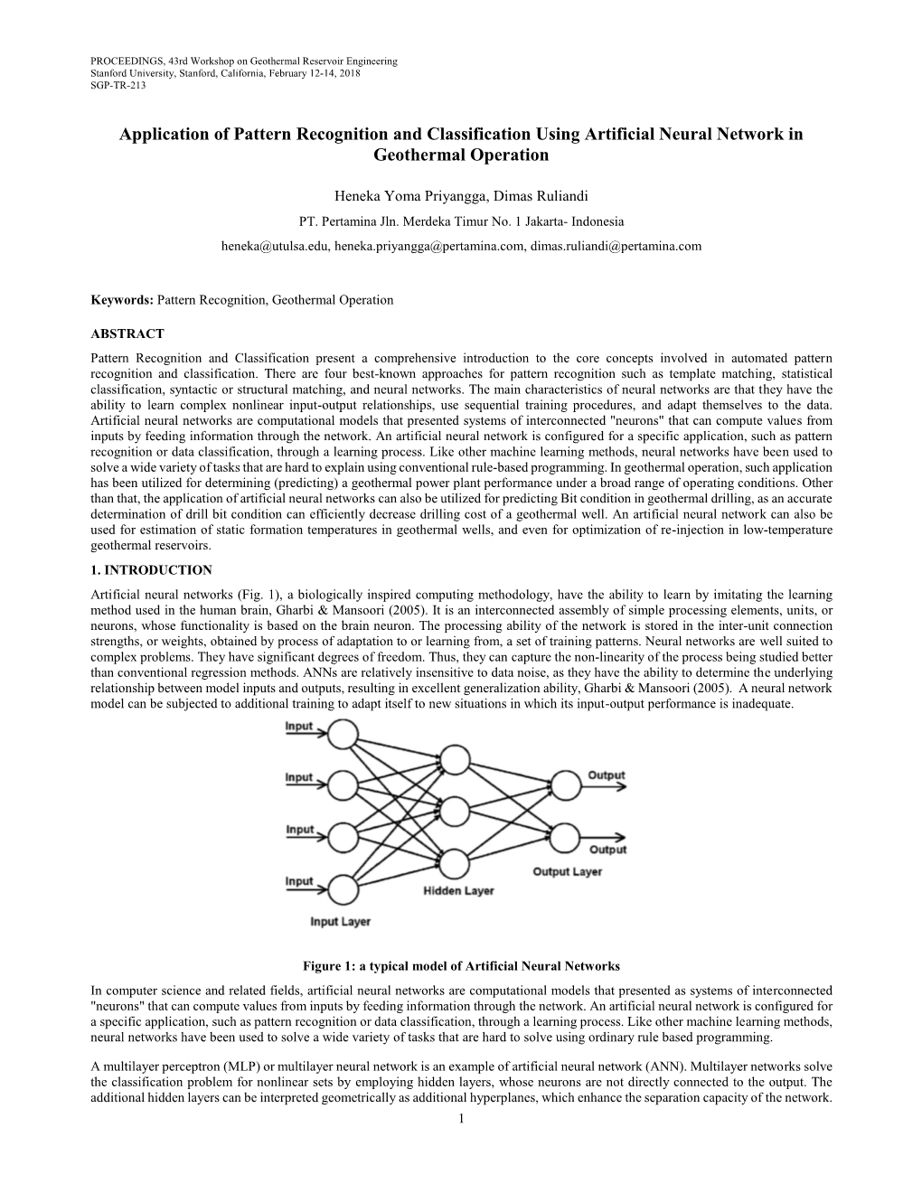 Application of Pattern Recognition and Classification Using Artificial Neural Network in Geothermal Operation