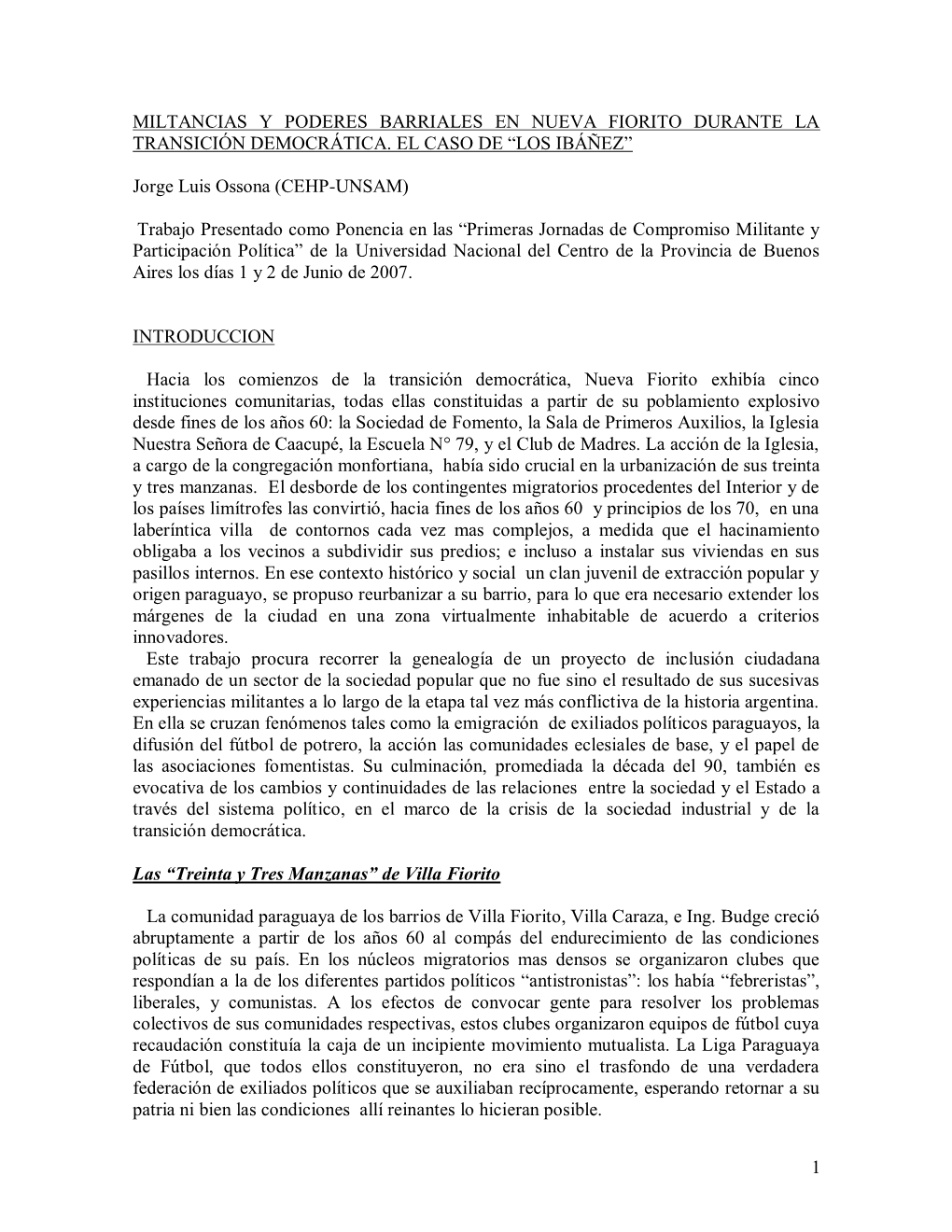 Militancias Y Poderes Barriales En Nueva Fiorito Durante La