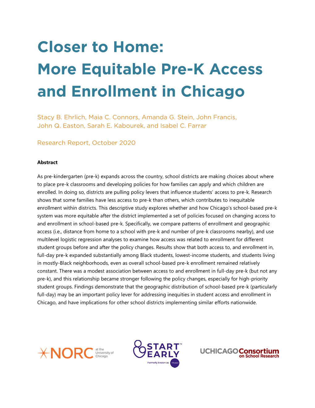 Equitable Pre-K Access and Enrollment in Chicago