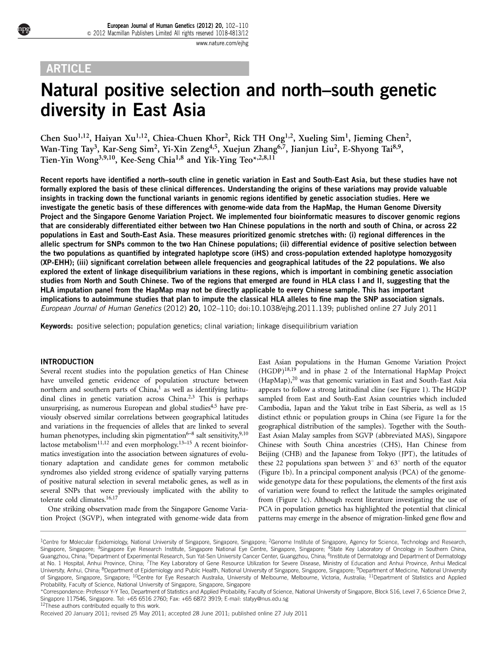 South Genetic Diversity in East Asia