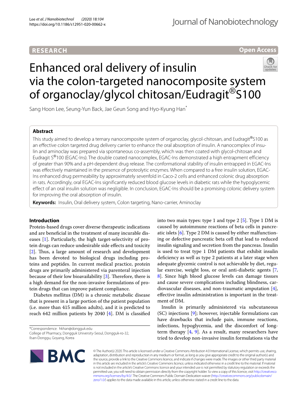 Enhanced Oral Delivery of Insulin Via the Colon-Targeted Nanocomposite