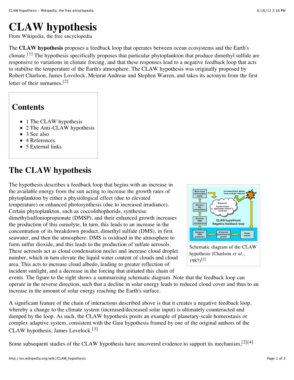 CLAW Hypothesis - Wikipedia, the Free Encyclopedia 6/16/12 3:16 PM CLAW Hypothesis from Wikipedia, the Free Encyclopedia