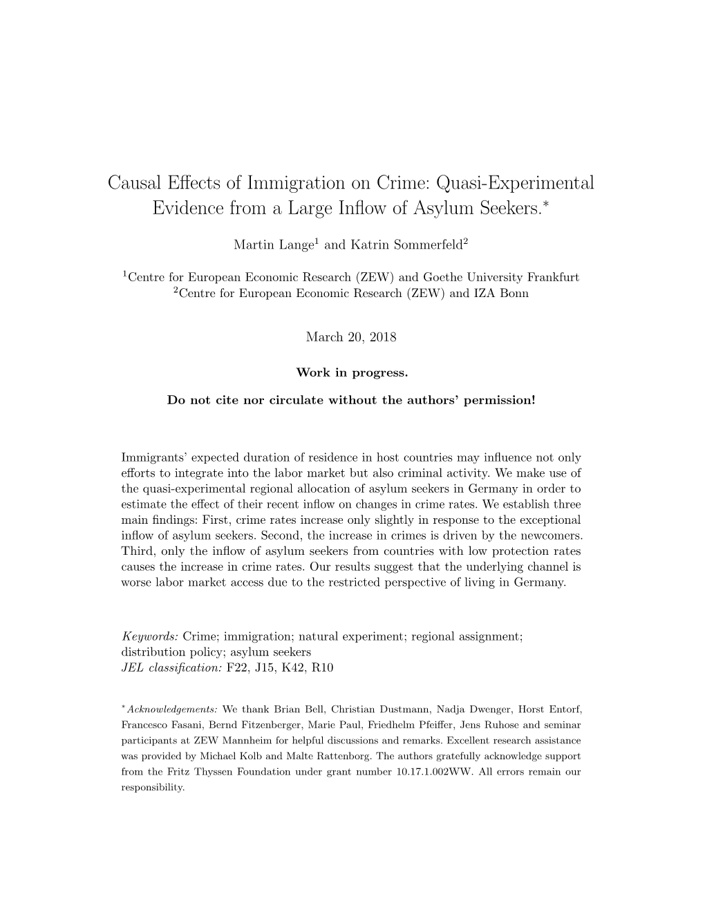 Causal Effects of Immigration on Crime: Quasi-Experimental