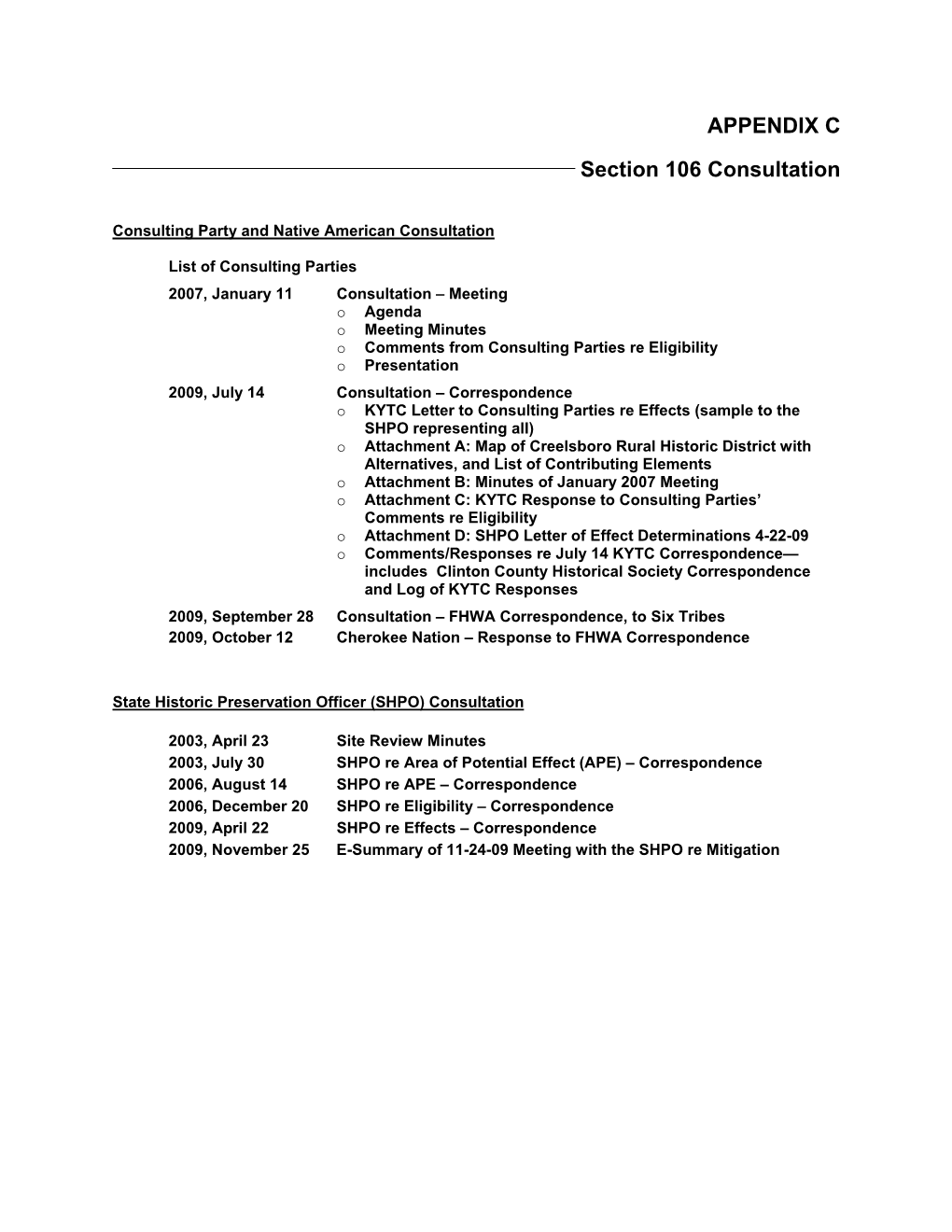 APPENDIX C Section 106 Consultation