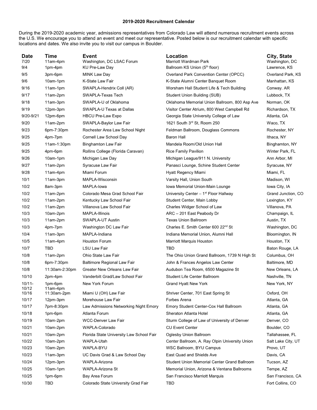 Travel Schedule