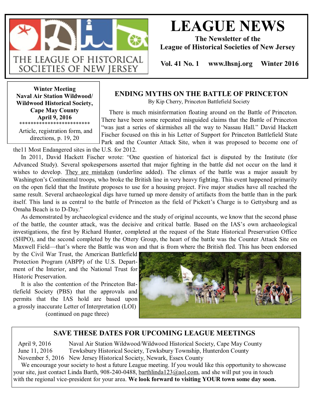 LEAGUE NEWS the Newsletter of the League of Historical Societies of New Jersey