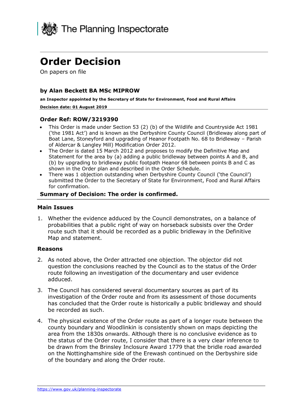 Order Decision on Papers on File