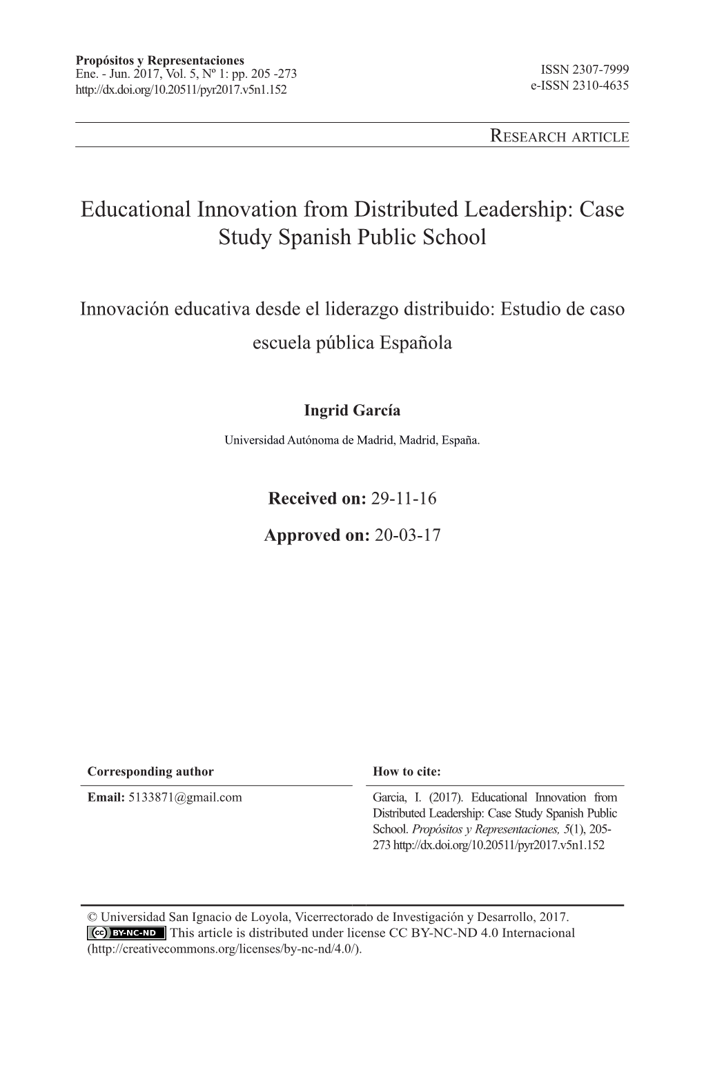 Educational Innovation from Distributed Leadership: Case Study Spanish Public School