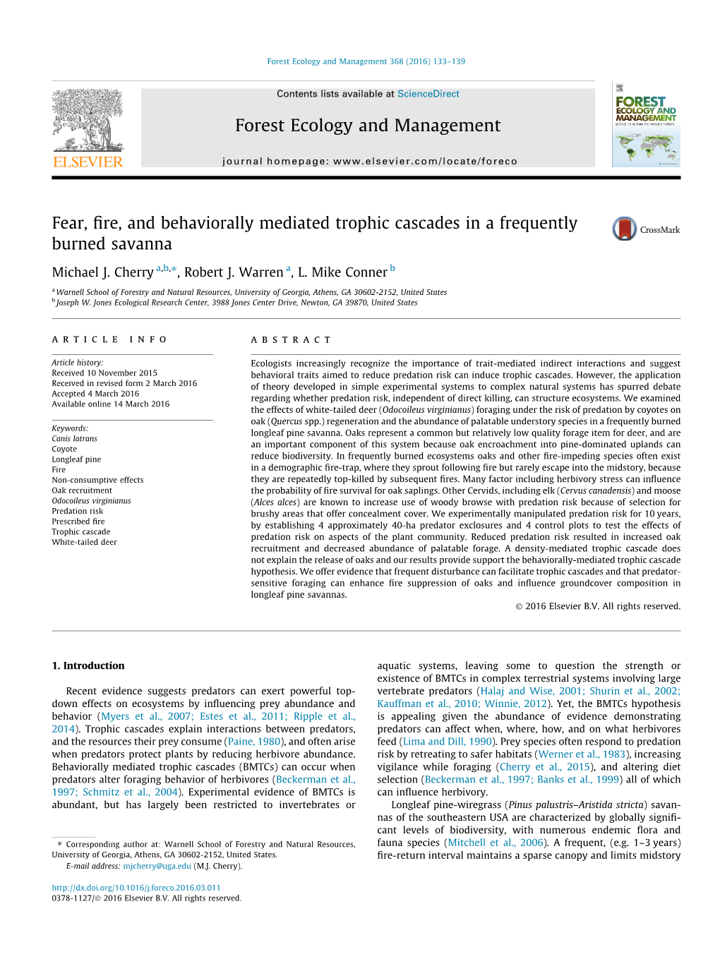 Fear, Fire, and Behaviorally Mediated Trophic Cascades in a Frequently