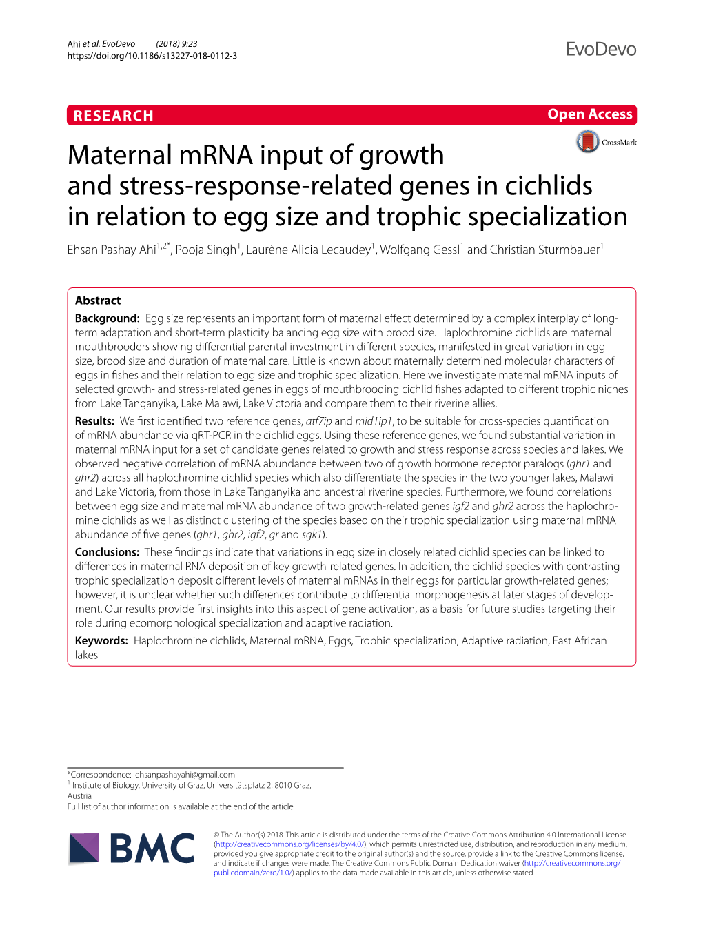 Maternal Mrna Input of Growth and Stress-Response-Related