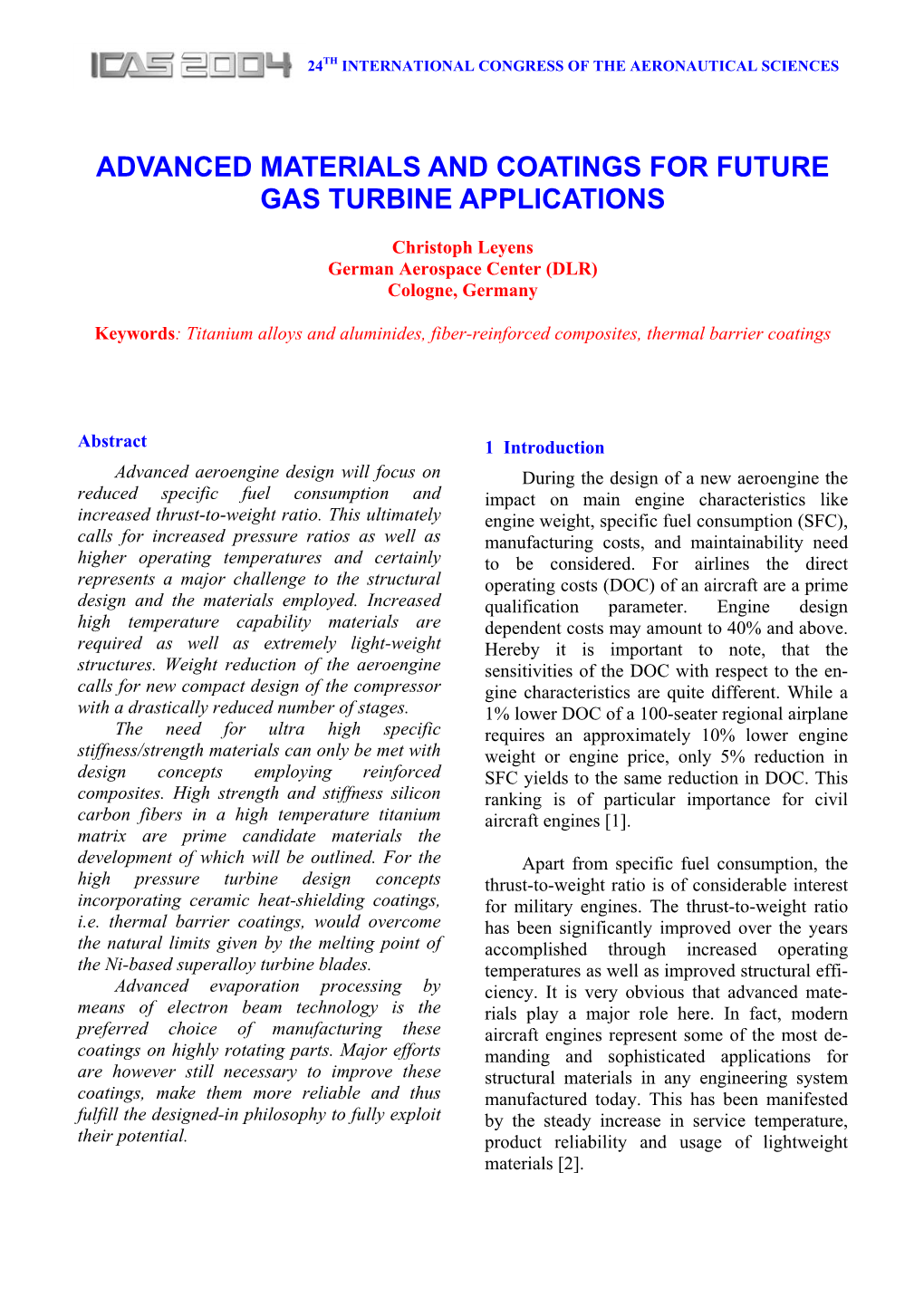 Advanced Materials and Coatings for Future Gas Turbine Applications