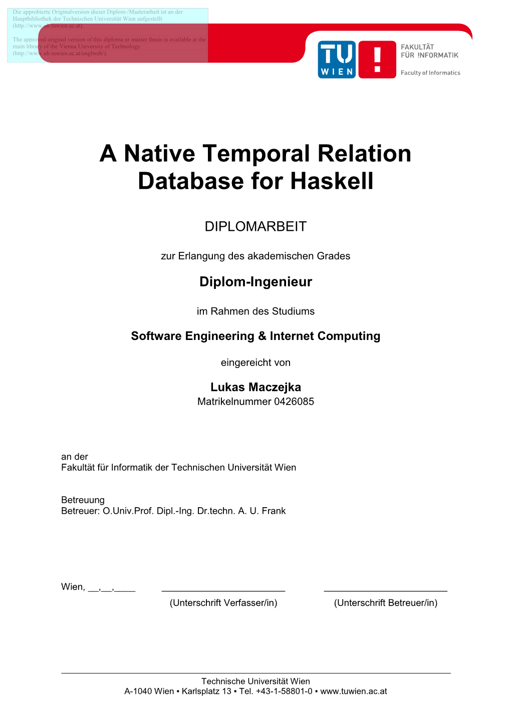 A Native Temporal Relation Database for Haskell