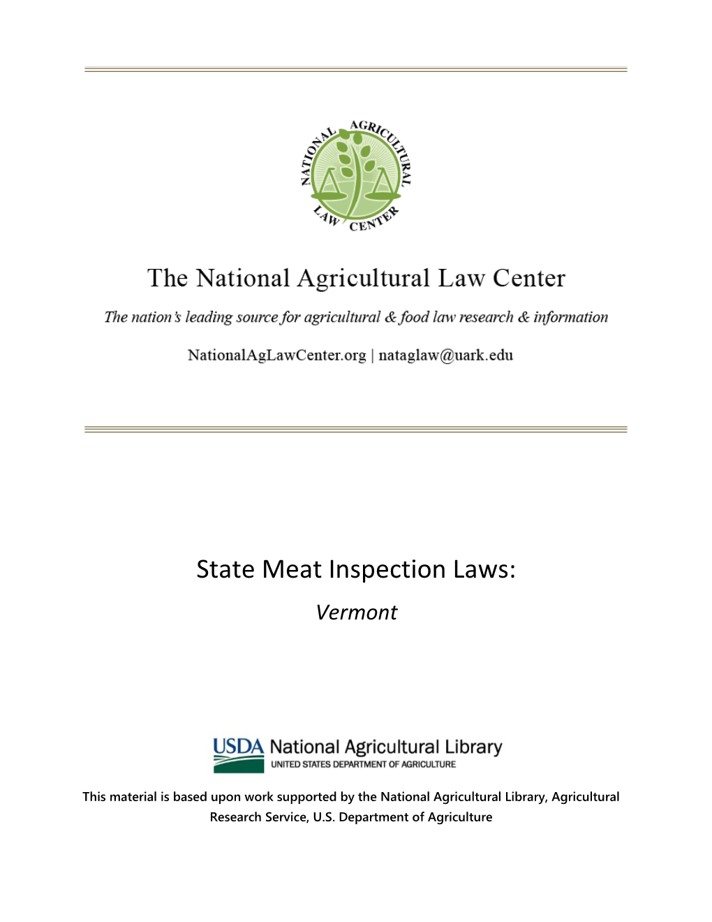 State Meat Inspection Laws: Vermont