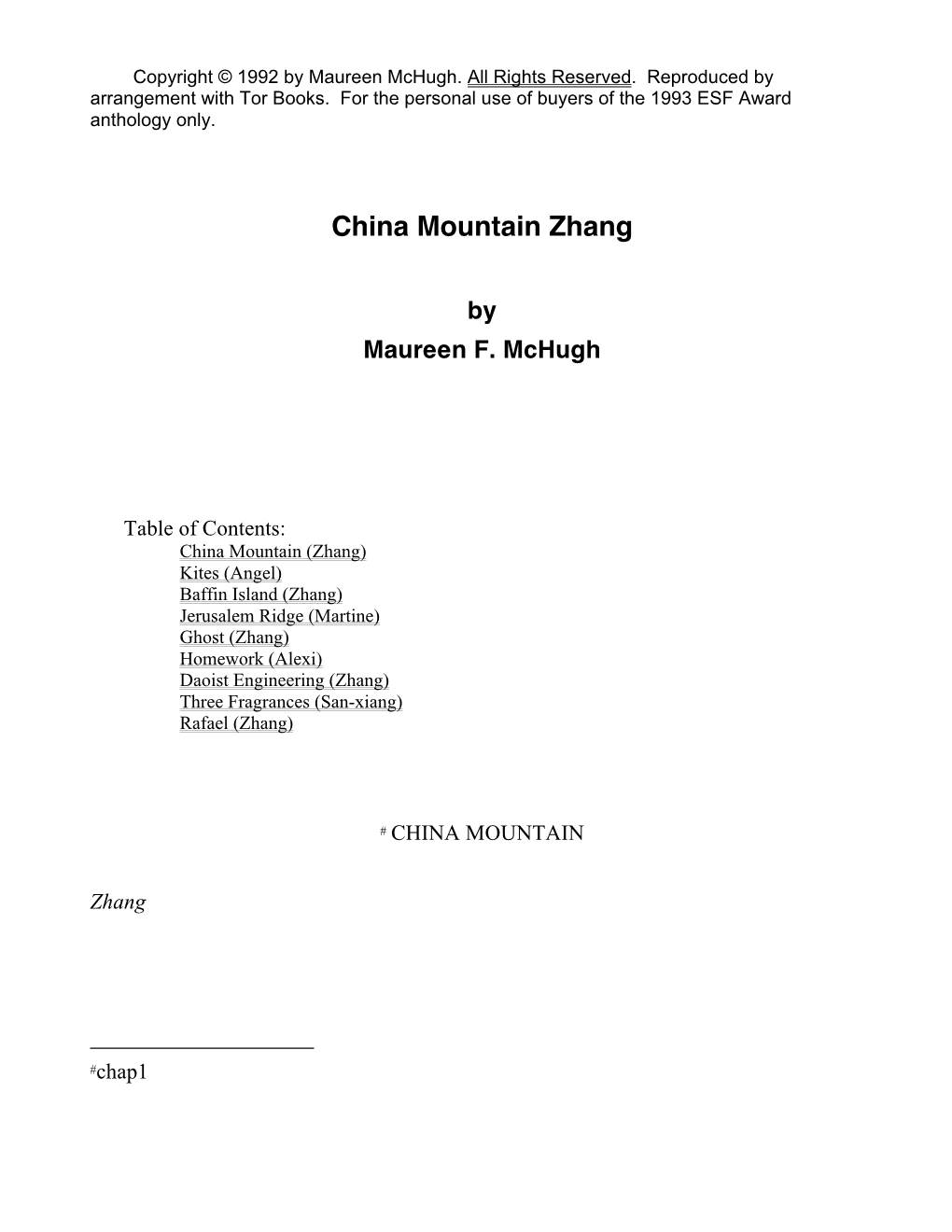 China Mountain Zhang