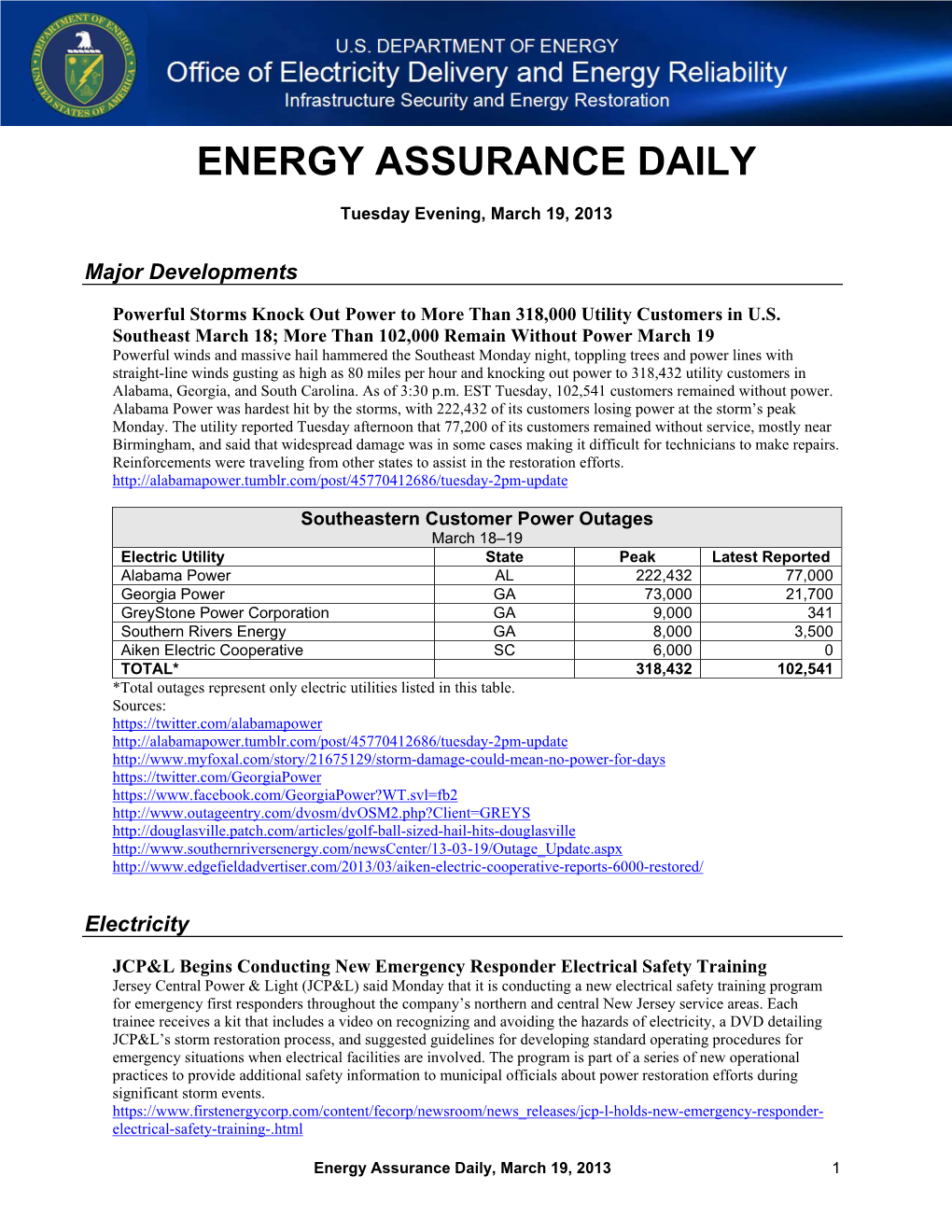 Energy Assurance Daily