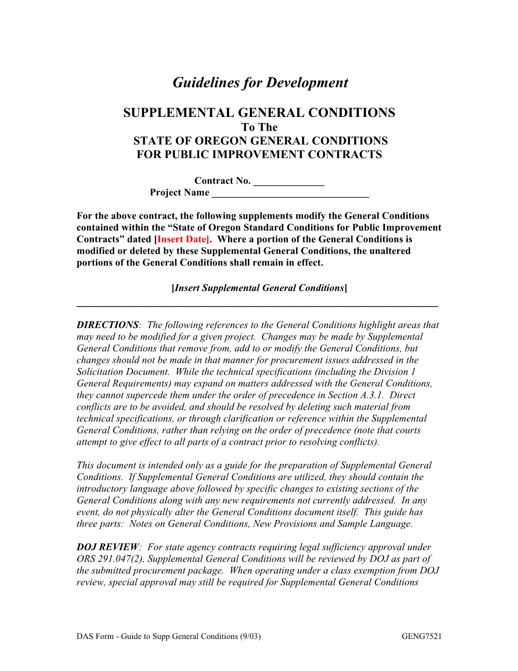General Conditions - Supplemental Guidelines