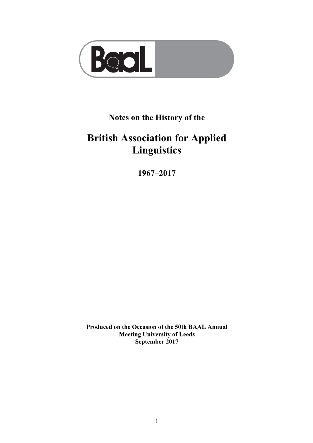 Notes on the History of the British Association for Applied Linguistics 1967–2017