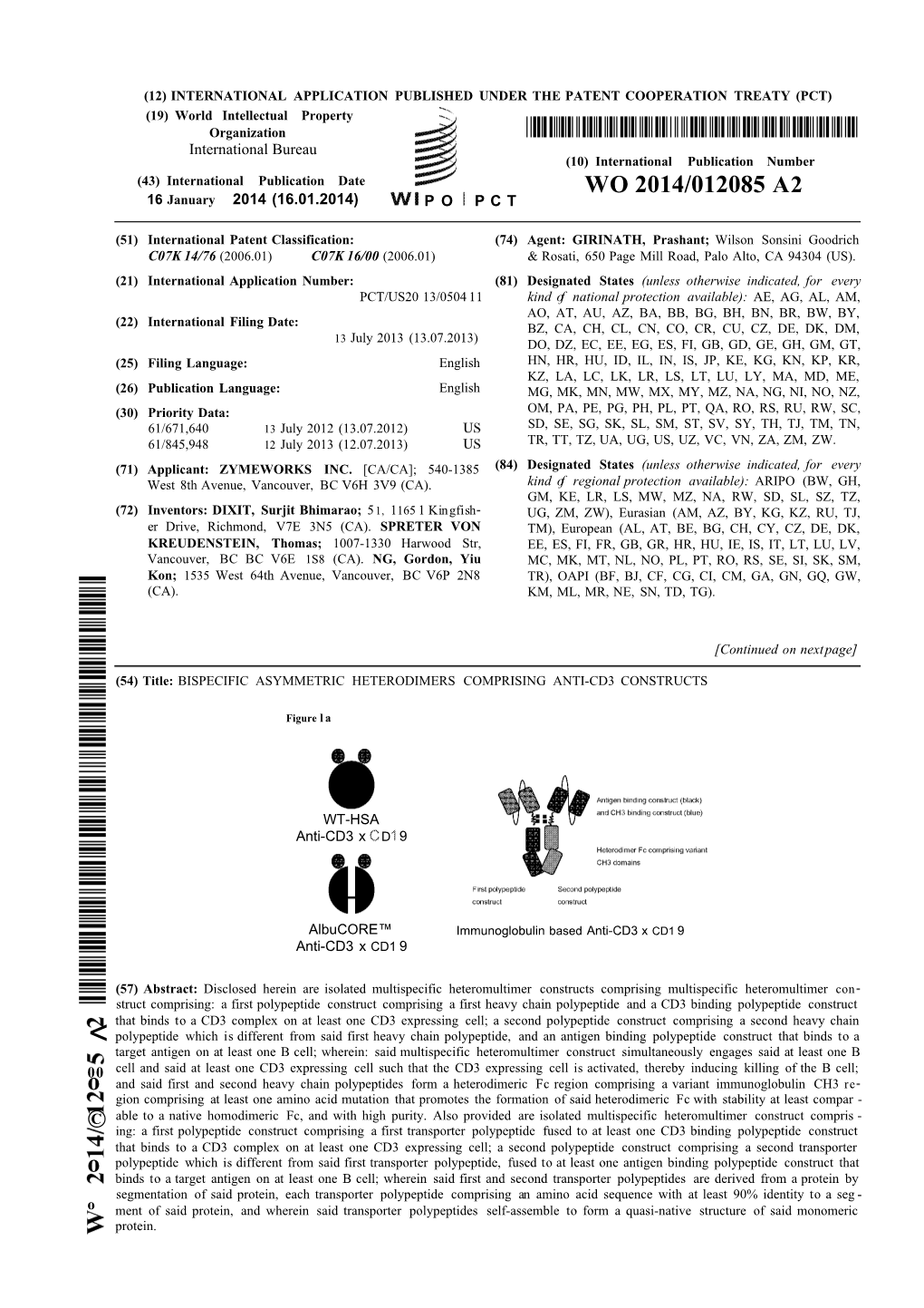 WO 2014/012085 A2 16 January 2014 (16.01.2014) P O P C T