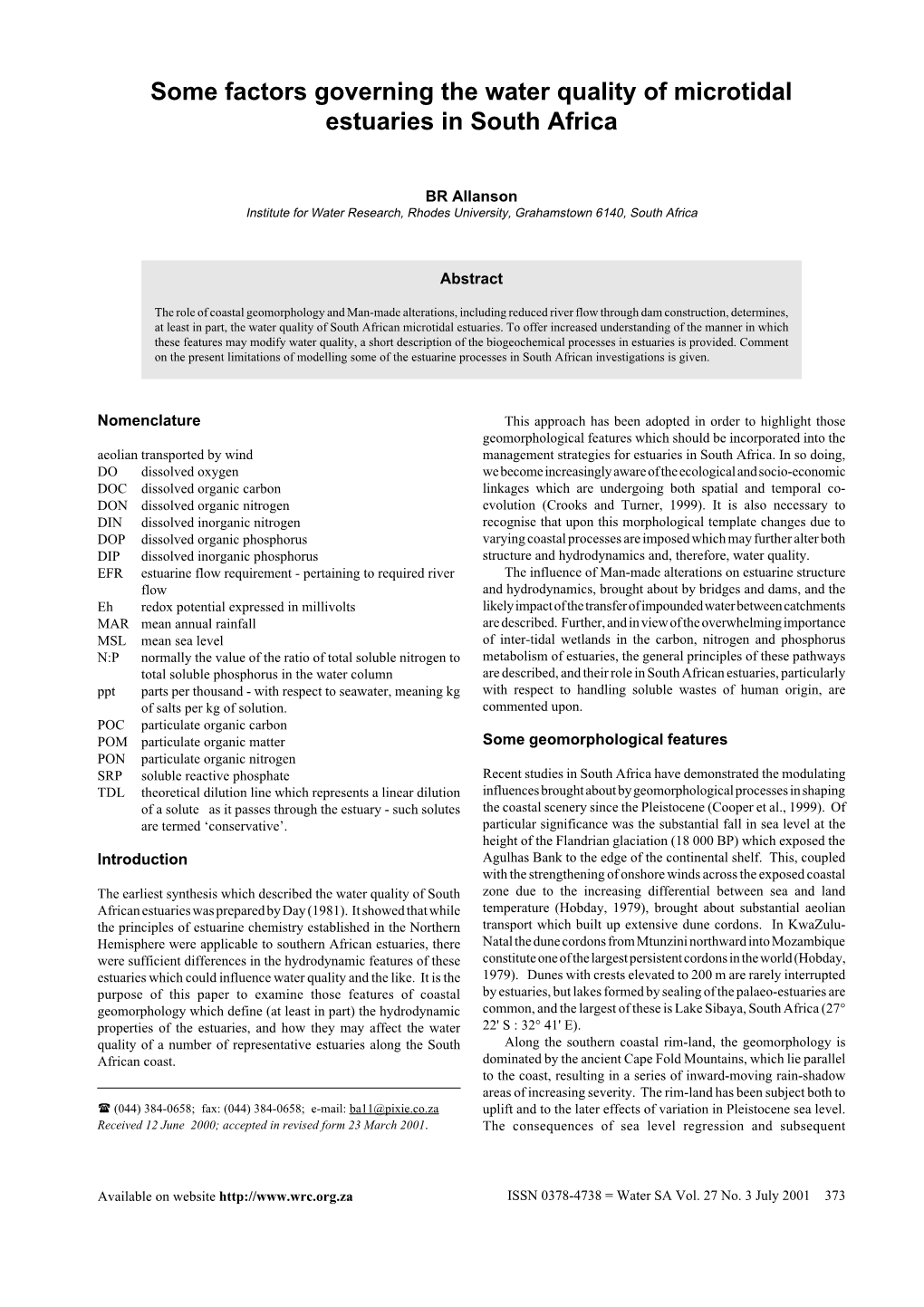 Some Factors Governing the Water Quality of Microtidal Estuaries in South Africa