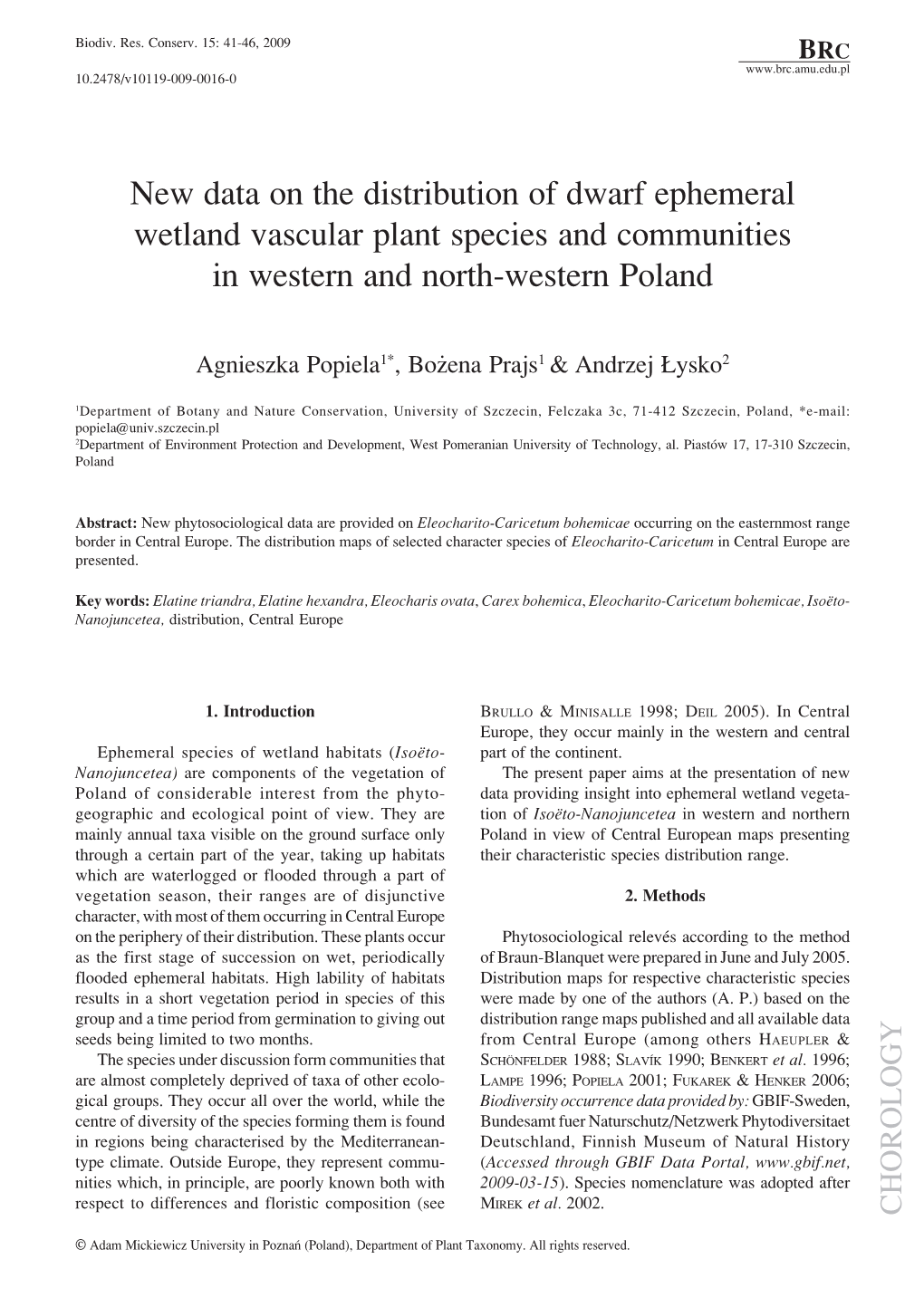 New Data on the Distribution of Dwarf Ephemeral Wetland Vascular Plant Species and Communities in Western and North-Western Poland