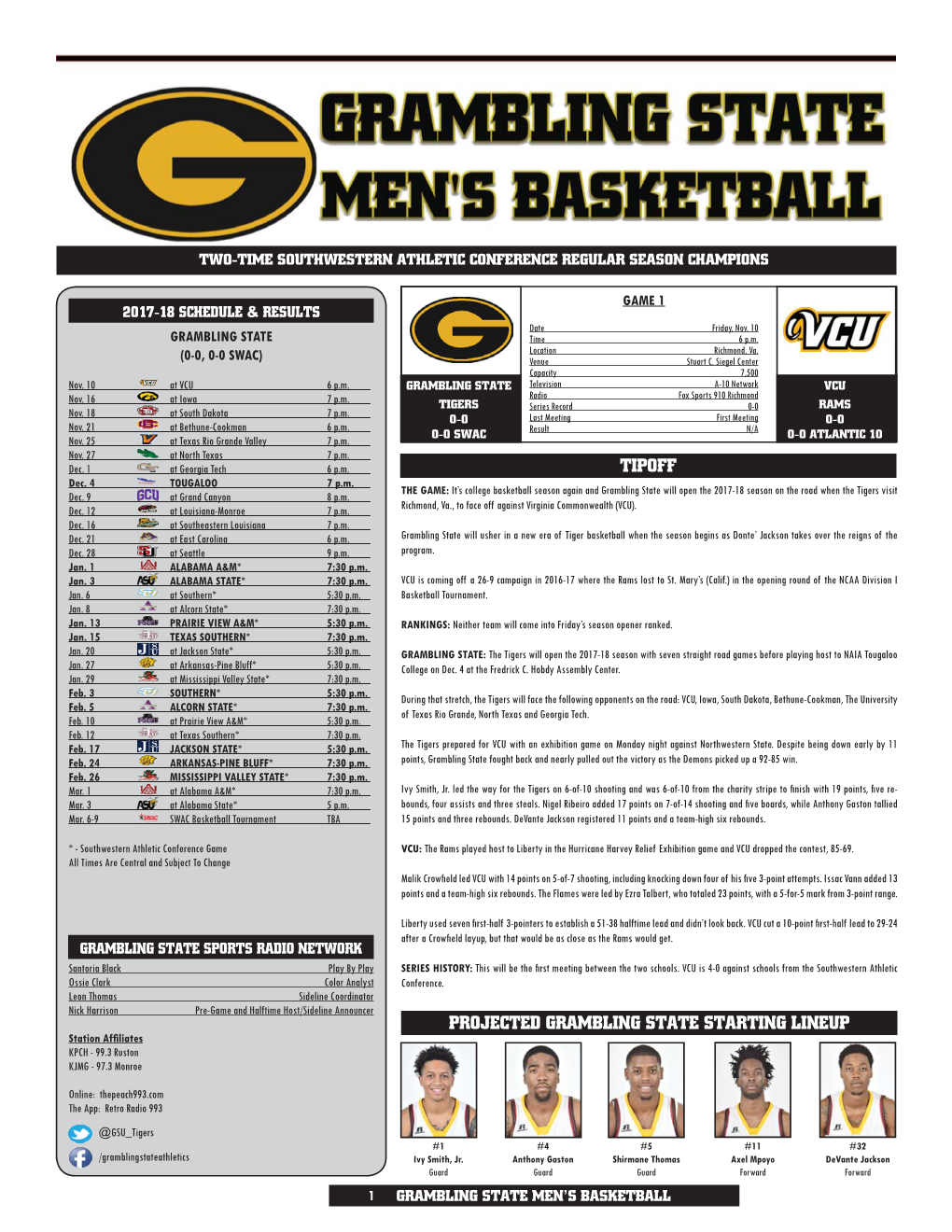 Tipoff Projected Grambling State Starting Lineup