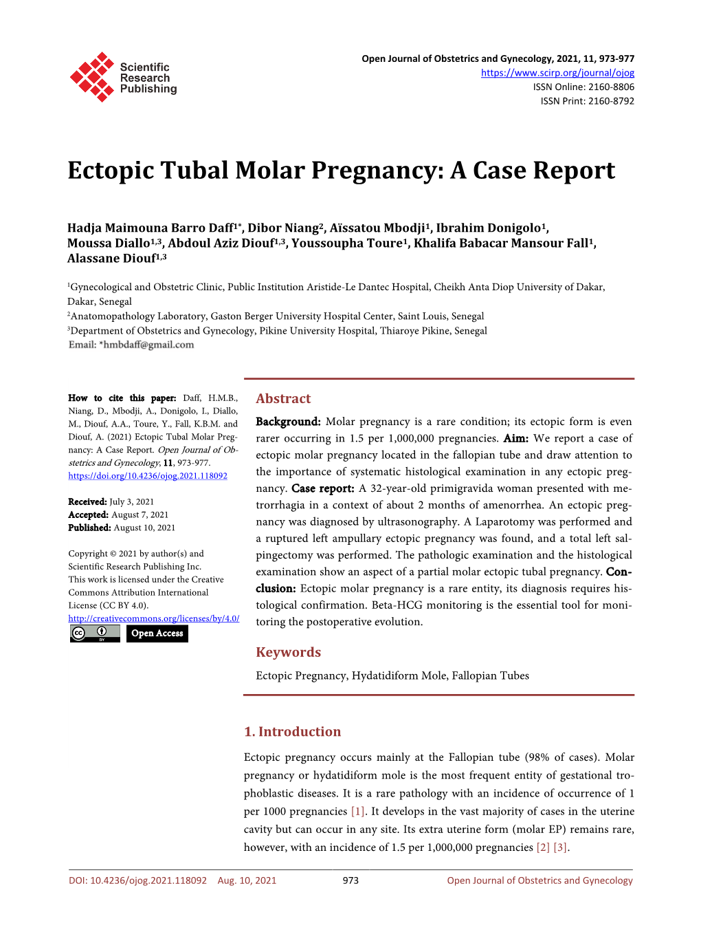 Ectopic Tubal Molar Pregnancy: a Case Report