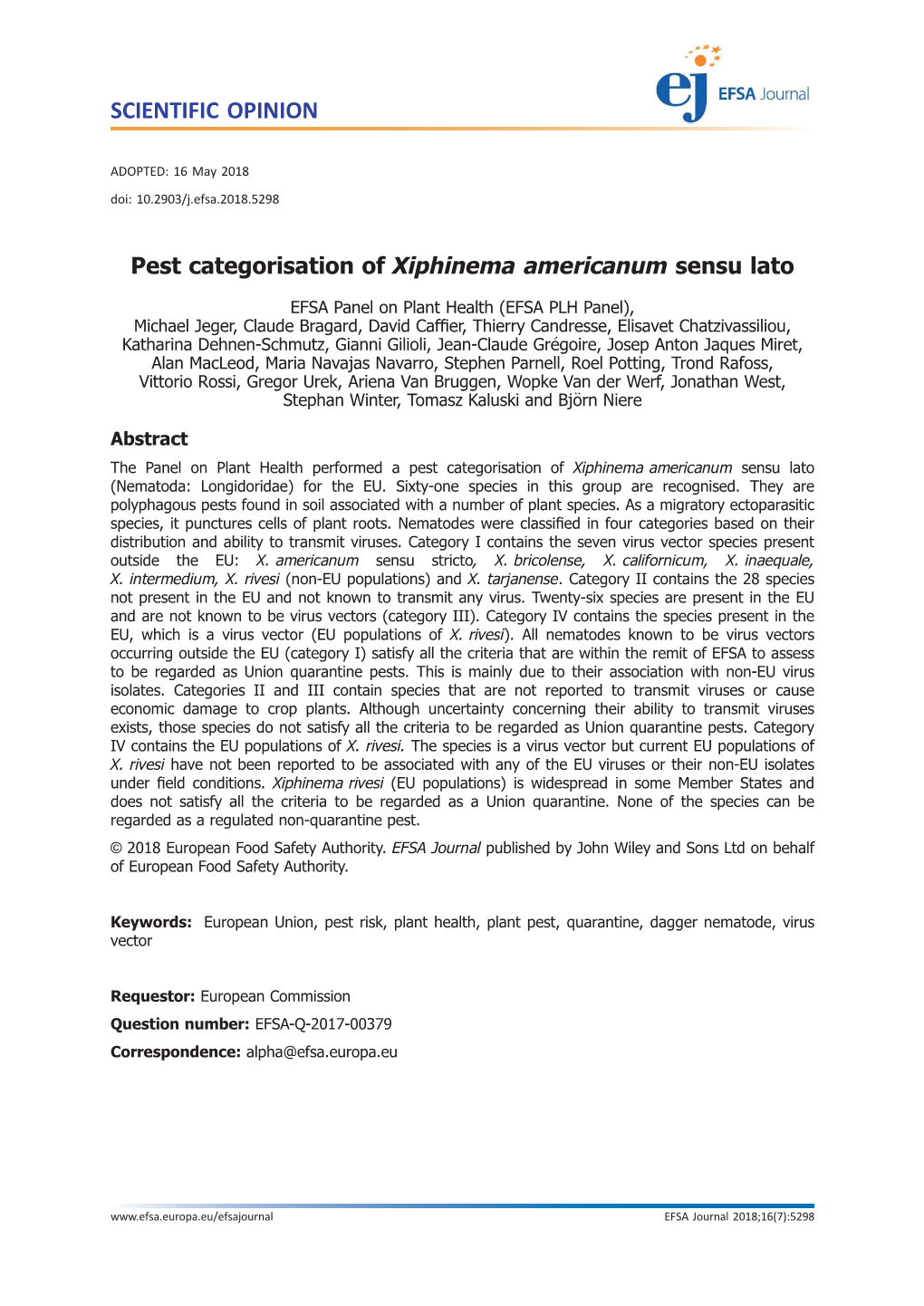 Pest Categorisation of Xiphinema&