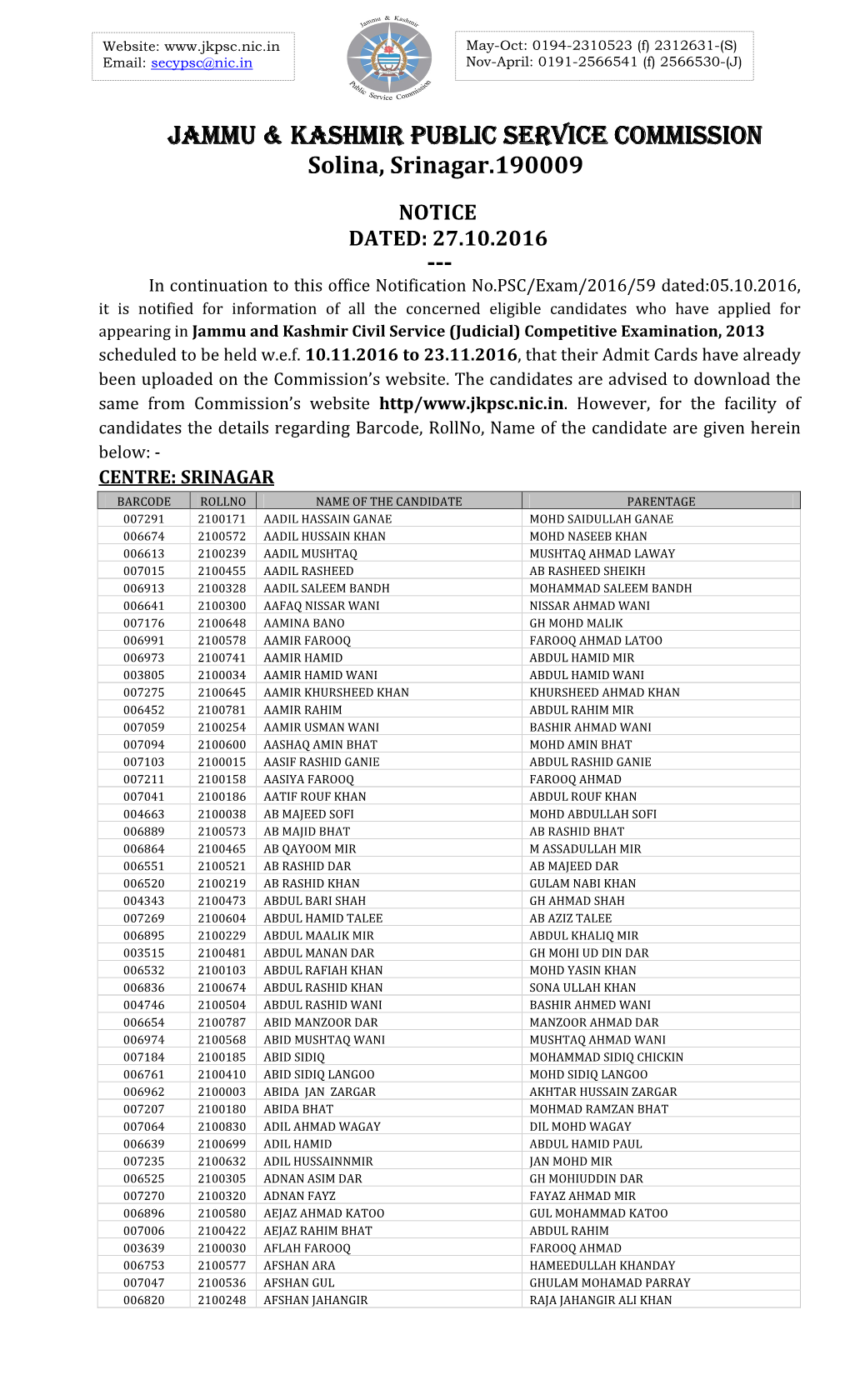 Jammu & Kashmir Public Service Jammu & Kashmir Public Service Commission Commission Commission