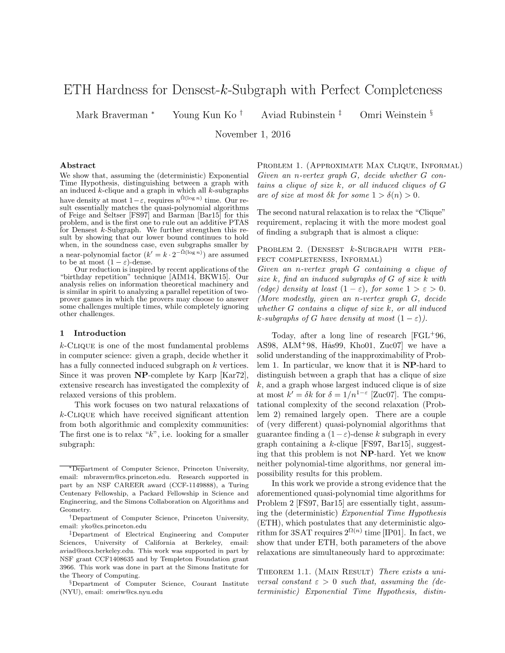 ETH Hardness for Densest-K-Subgraph with Perfect Completeness