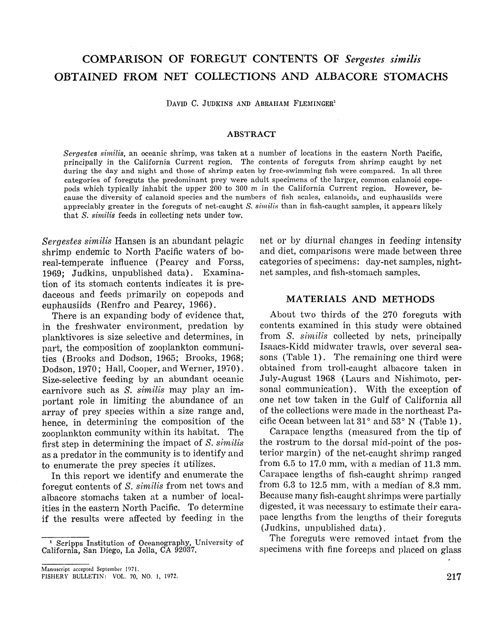 Fishery Bulletin/U S Dept of Commerce National Oceanic and Atmospheric Administration National Marine Fisheries Service V.70