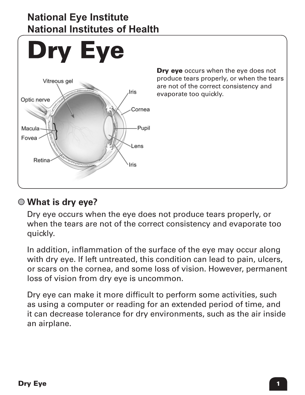 Dry Eye Dry Eye Occurs When the Eye Does Not Produce Tears Properly, Or When the Tears Are Not of the Correct Consistency and Evaporate Too Quickly