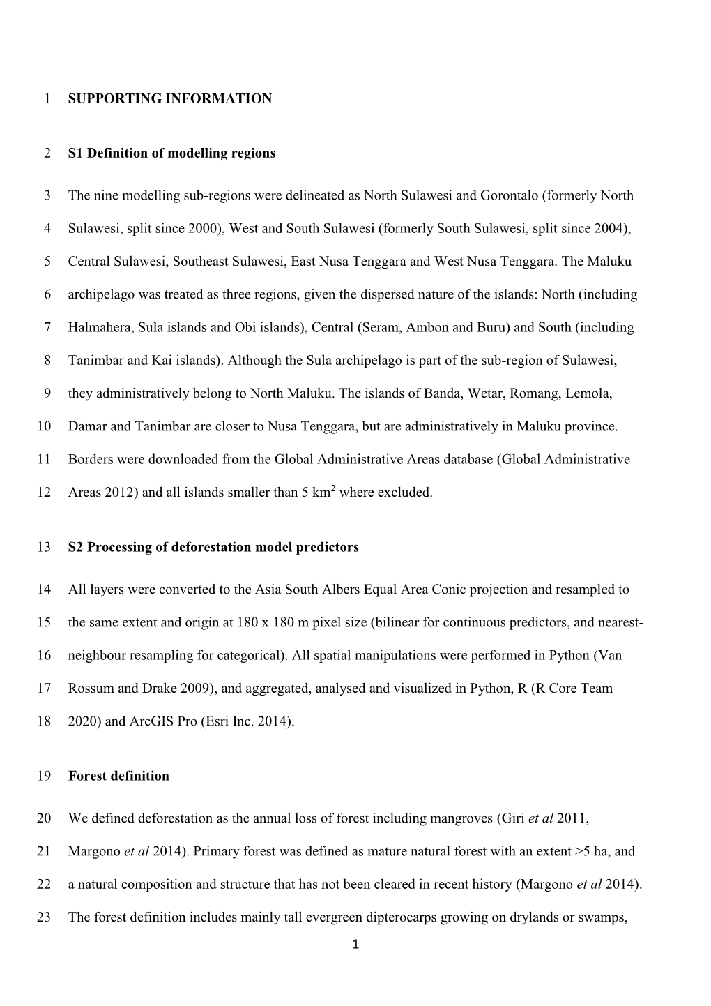 1 SUPPORTING INFORMATION 1 S1 Definition of Modelling Regions 2