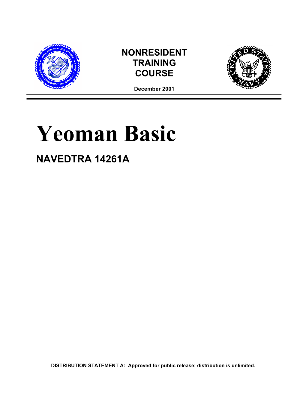 US Navy Course Yeoman Basic NAVEDTRA 14261A