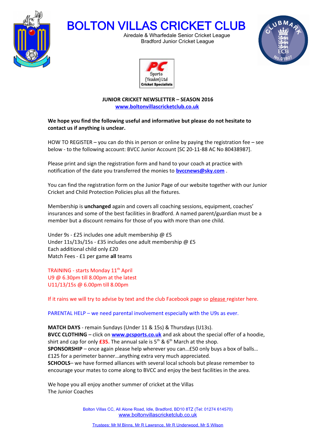 Junior Cricket Newsletter Season 2012