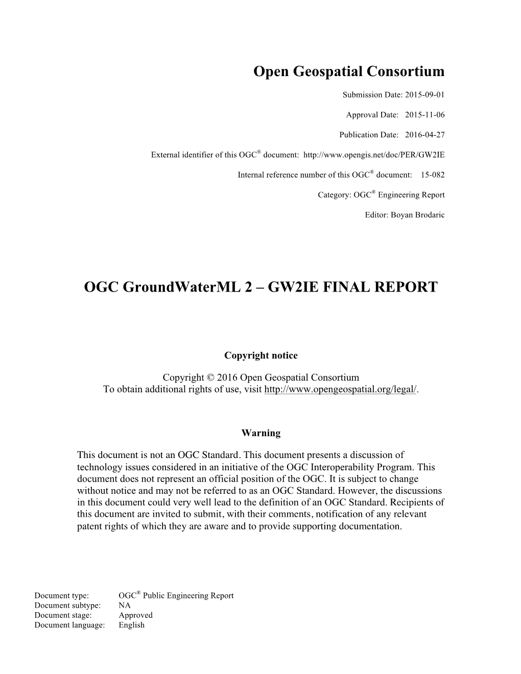 Open Geospatial Consortium OGC Groundwaterml 2