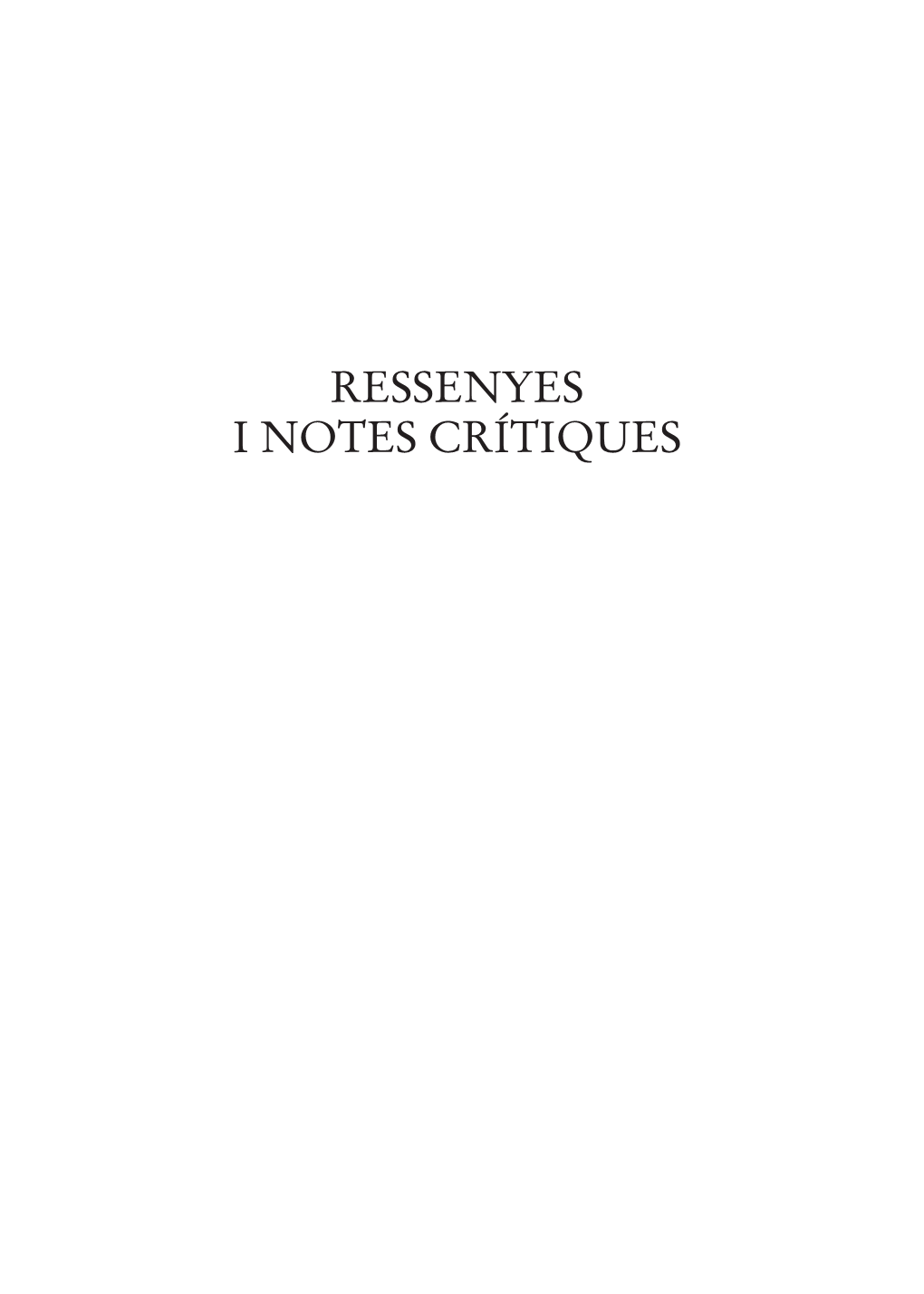 Ressenyes I Notes Crítiques